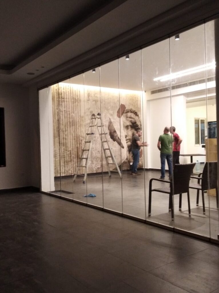 Large-format interior wall graphic installed in a commercial space