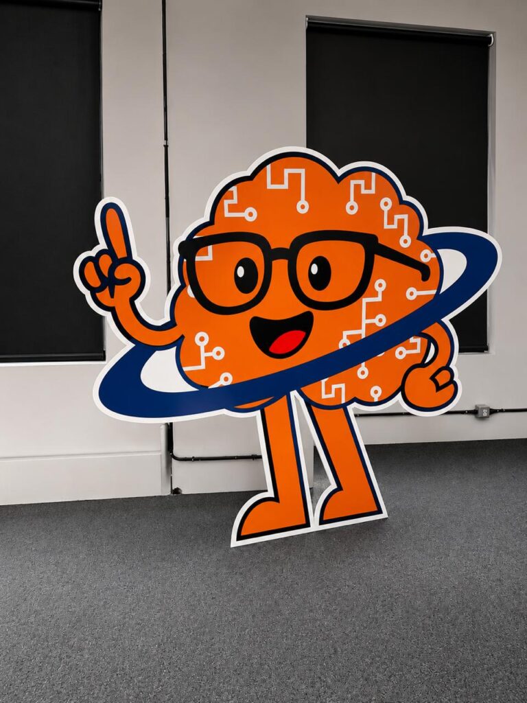 Large freestanding branded character cutout for display
