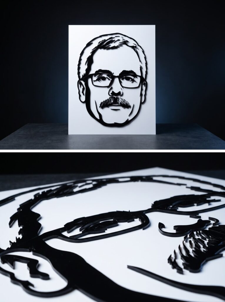 Custom line art illustration produced on plexiglass by SHARK.