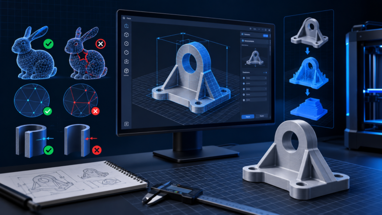 Custom explanatory illustration for How to Prepare an STL File for 3D Printing