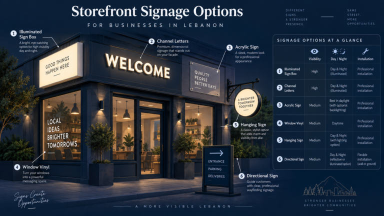 Custom explanatory illustration for Storefront Signage Options for Businesses in Lebanon