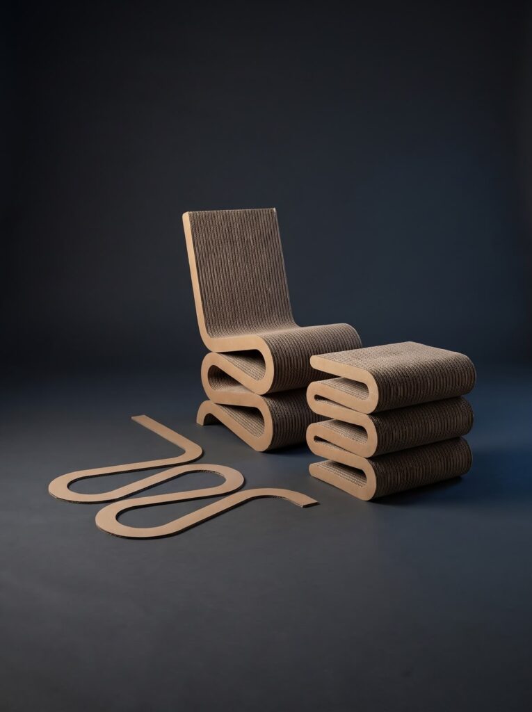 Student chair prototype made from cardboard and fabricated by SHARK.