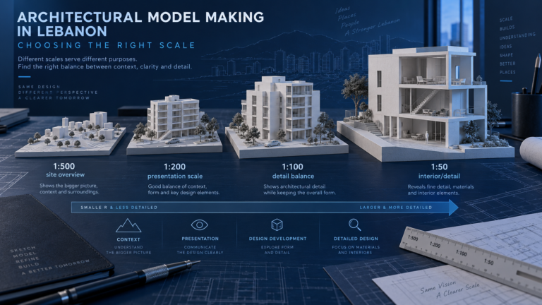 Custom explanatory illustration for Architectural Model Making in Lebanon: Choosing the Right Scale