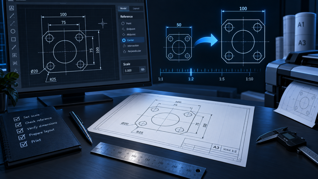 Custom explanatory illustration for Prepare AutoCAD Files for SHARK: PDF, SCALE & Reference