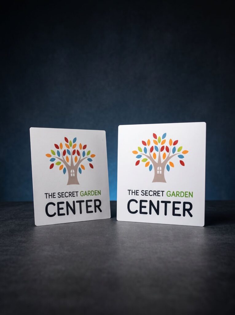 UV-printed plexiglass sign for The Secret Garden Center produced by SHARK.