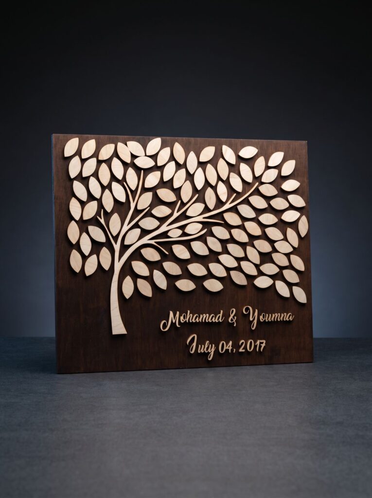 Laser-cut tree-of-life decorative wood panel produced by SHARK