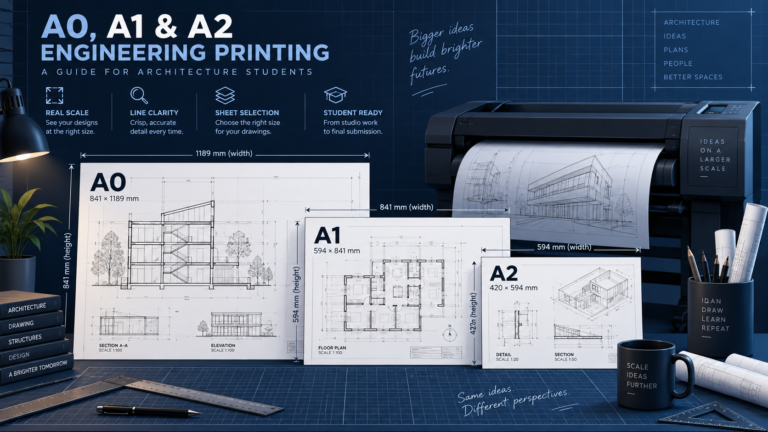 Custom explanatory illustration for A0, A1 & A2 Engineering Printing: A Guide for Architecture Students