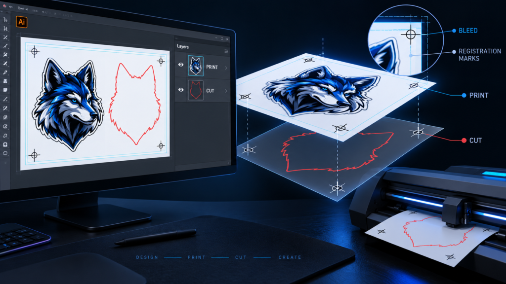 Custom explanatory illustration for Prepare Print-and-Cut Files in Illustrator: Two Separate Layers