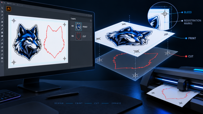 Custom explanatory illustration for Prepare Print-and-Cut Files in Illustrator: Two Separate Layers
