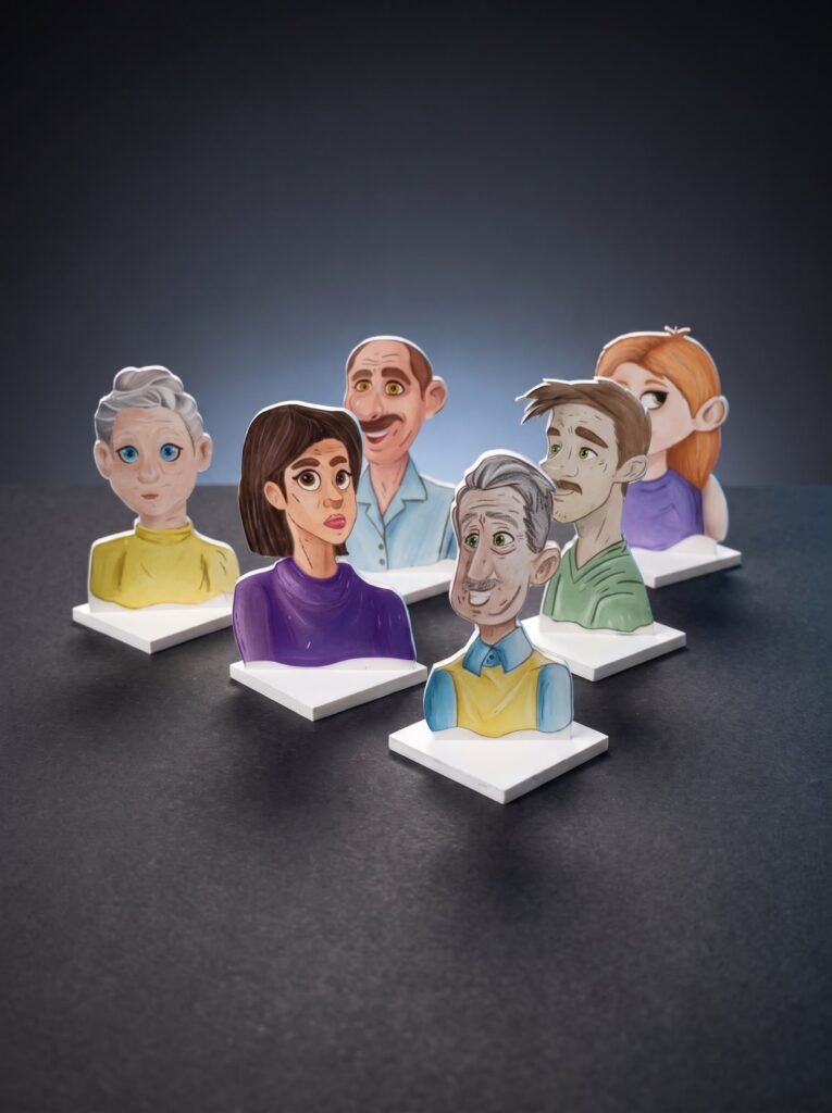 Printed acrylic portrait cutouts on bases