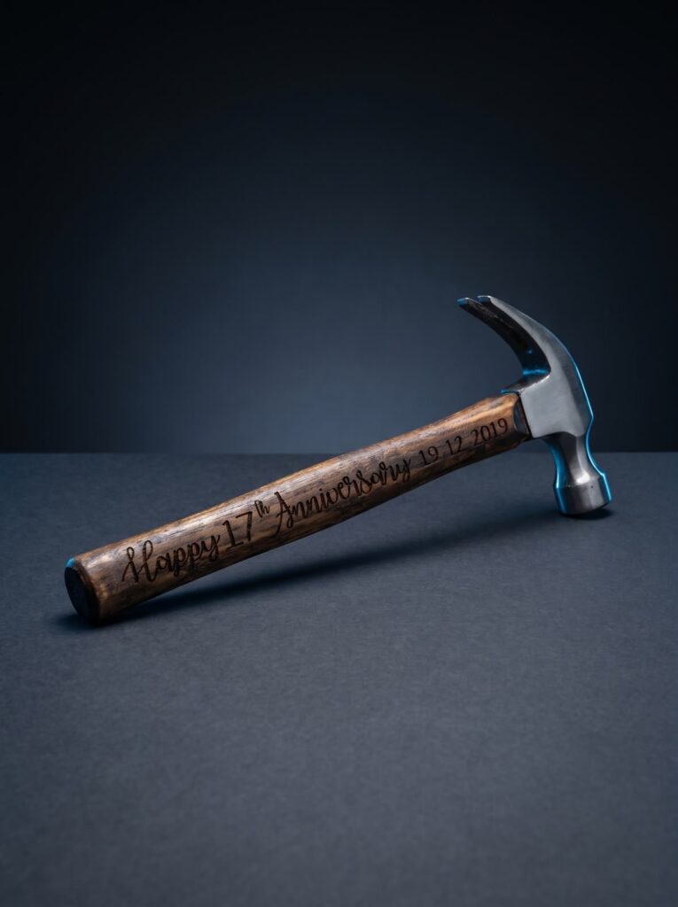 Personalized commemorative hammer created by SHARK as a 17th anniversary gift.