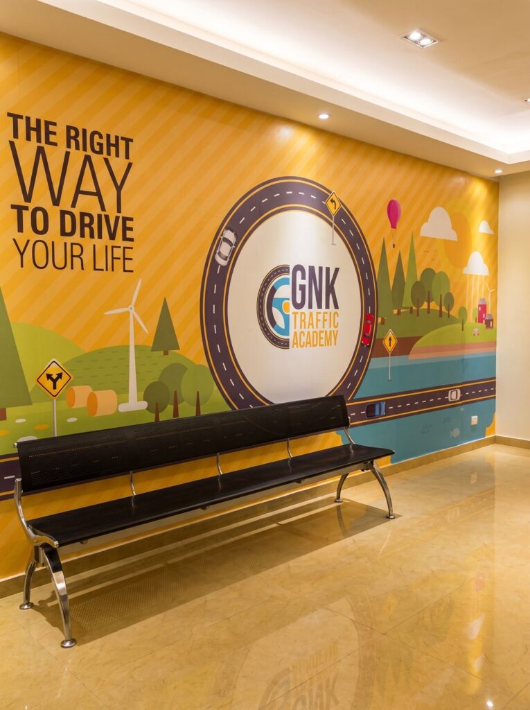 Interior branded wall graphic application produced by SHARK