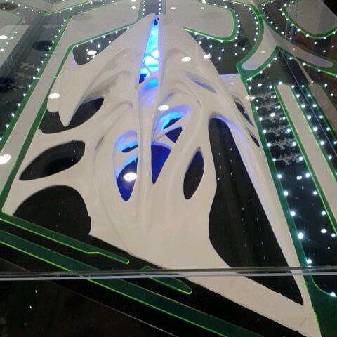 Detail view of an illuminated architectural scale model produced by SHARK for a senior graduation project.